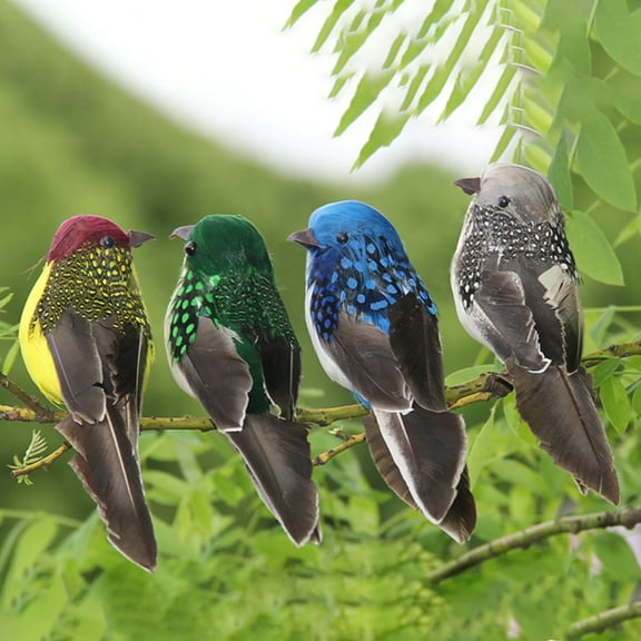 SPRING PARK 4Pcs Artificial Birds Feathered Birds Parrot Figure Decor Fake Parrot for Craft Summer Modern Jungle Garden Home Ornament Decoration