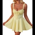 thumbnail image 2 of Vestido Mini de Encaje Y2k para Mujer, con Volantes en el Dobladillo y Lazo en la Espalda, Vestido Corto Fluido de Corte A, Vestido Ajustado para Fiesta y Club. Amarillo S, 2 of 10