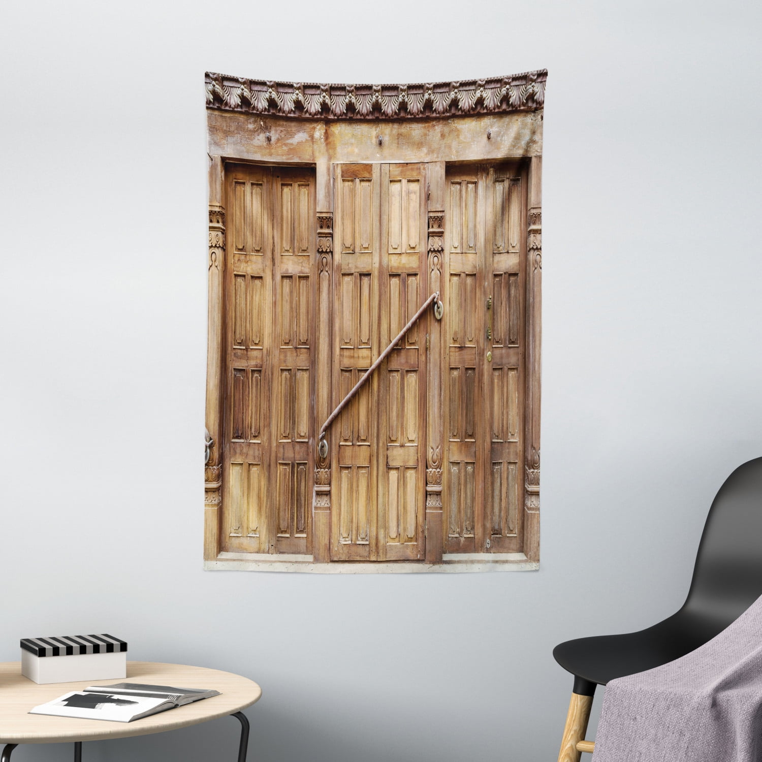 Rustic Tapestry, Traditional Door in Nepal with Retro Carving Asian