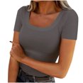 thumbnail image 2 of BVOFAR Women's Casual Short Sleeve Square Neck T-Shirts Summer Ribbed Knit Tops Solid Color Slim Fit Tee Shirts 2025, 2 of 5