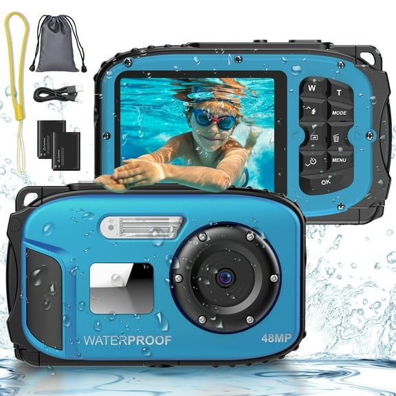 Underwater Camera 16FT Waterproof for Kids Waterproof Digital Camera for Snorkeling Swimming Autofocus 1080P Portable with Rechargeable Batteries, Sling, Blue