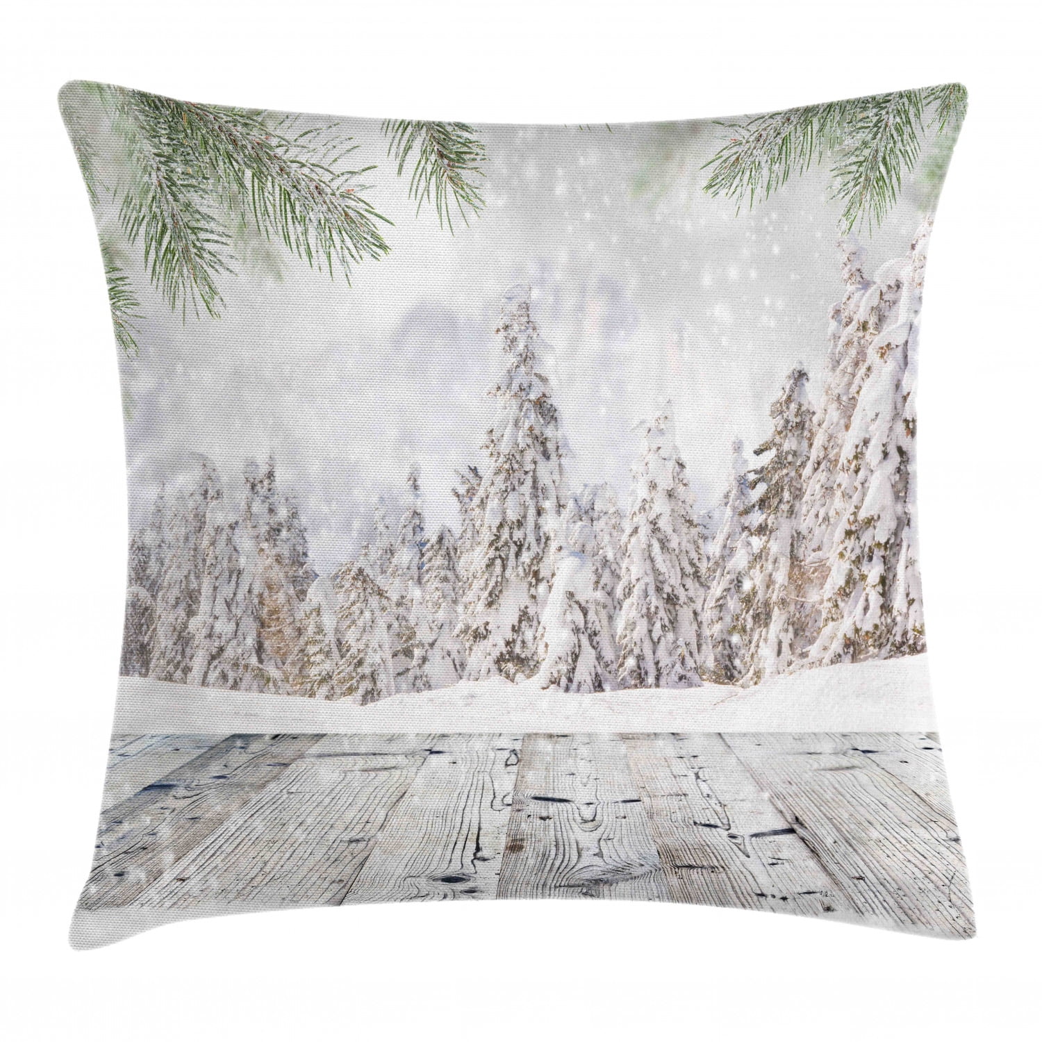 Winter Throw Pillow Cushion Cover, Abstract Christmas Theme with Snow