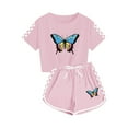 thumbnail image 5 of Butterfly and Checkered Sleeve Outfit Sets for Girls Boys - Soft Breathable Summer 2-Piece Shorts and Top , Ages 5-14, Pink, 5 of 8