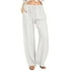 thumbnail image 1 of Pantalones de mujer de cintura alta y pierna ancha - Pantalones elásticos con cordón, poliéster, color liso, pierna recta cómoda, para hacer ejercicio y para el día a día, 1 of 5