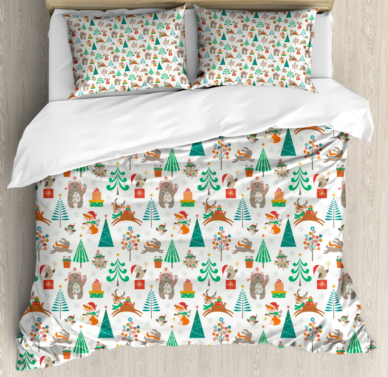Xmas Duvet Cover Set King Size, Christmas Tree Presents Noel Holiday