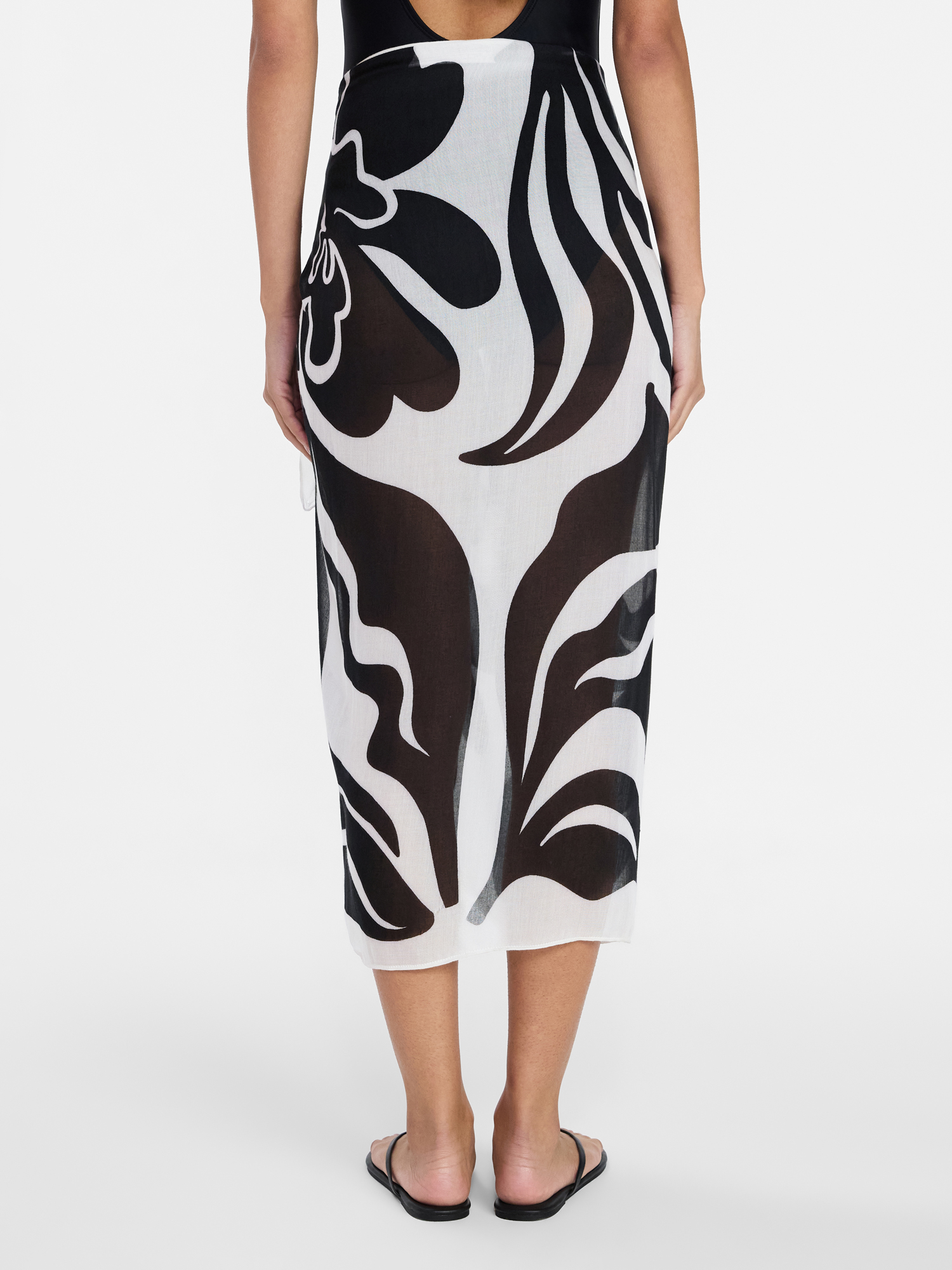 Time and Tru Women's Printed Pareo, One Size, Abstract Floral Winter White