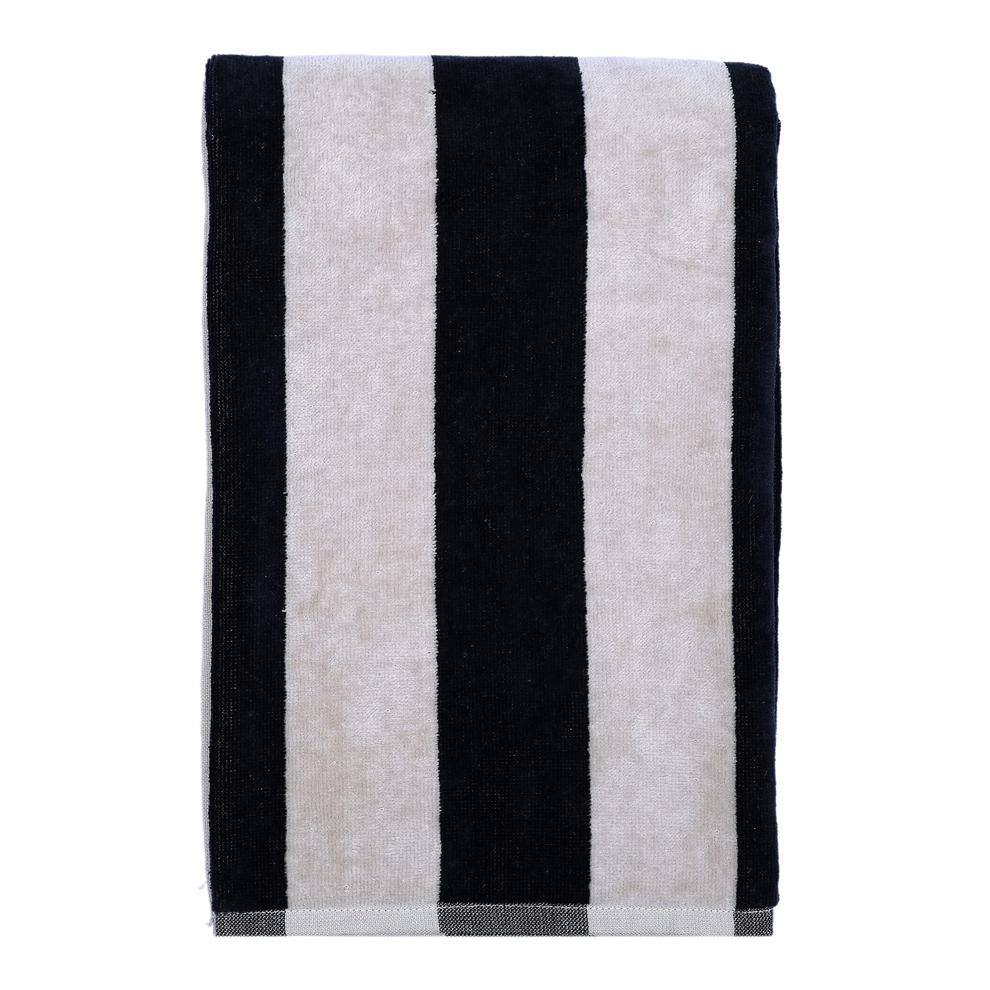 (2 pack) Mainstays Cabana Stripe Cotton Blend Beach Towel, 58 in x 28 in, Black & Tan