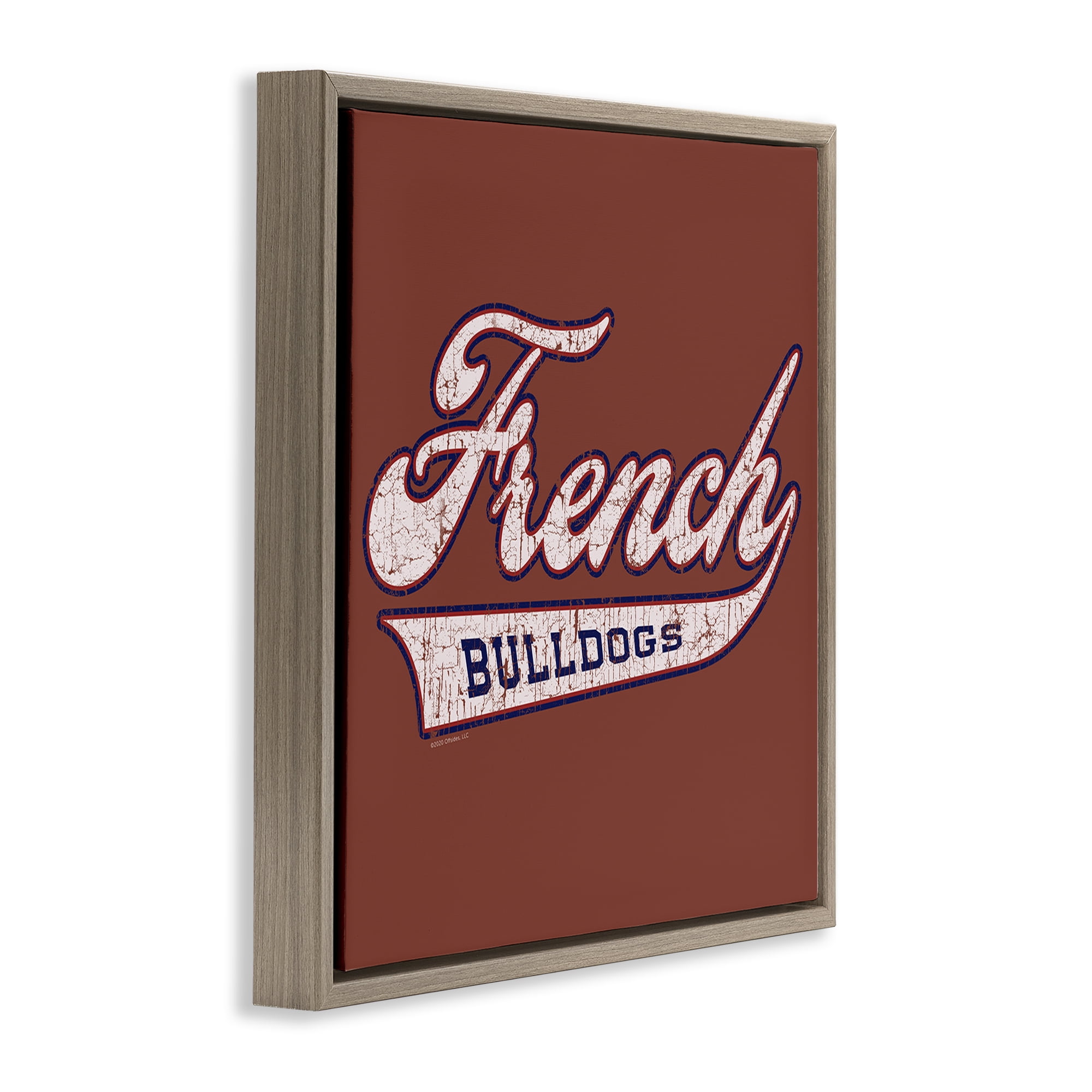 Stupell Industries French Bulldog Varsity Novelty & Humor Painting Brown Floater Framed Canvas Art Print Wall Art, 18 x 18