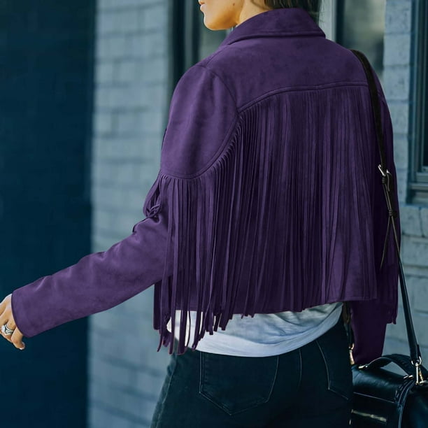 YANHAIGONG Women's Leather Fringe Jacket Trendy Tassel Coat