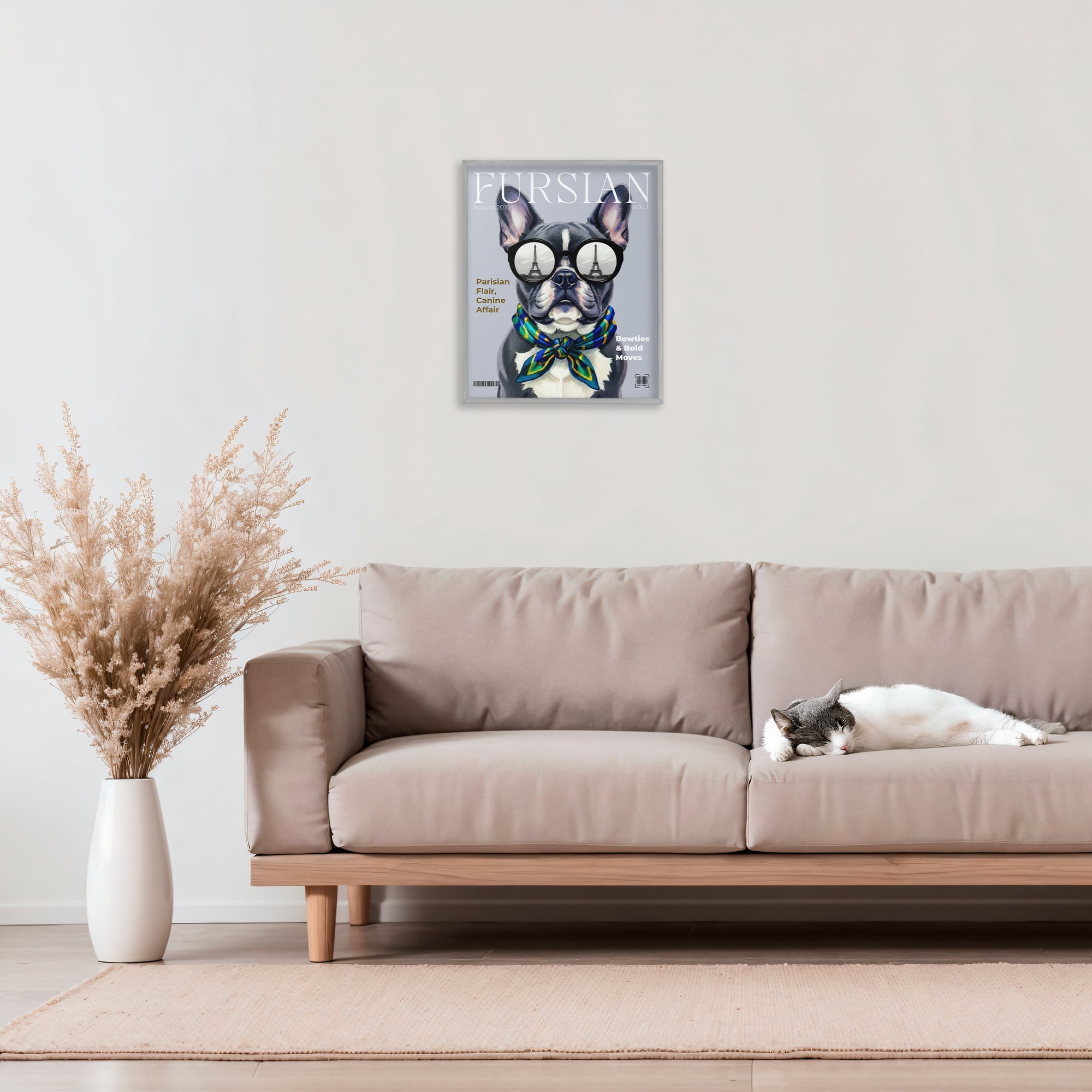 Stupell Industries Fursian Dog Fashion Magazine Gray Framed Giclee Art, design by A Barefoot Stylist