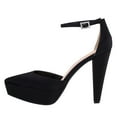 thumbnail image 3 of YDN Women Classic Pointy Toe Platform D'Orsay Pumps Chunky Cone High Heel Buckle Strap Shoes for Wedding Bridal Party Size 7 Black, 3 of 4