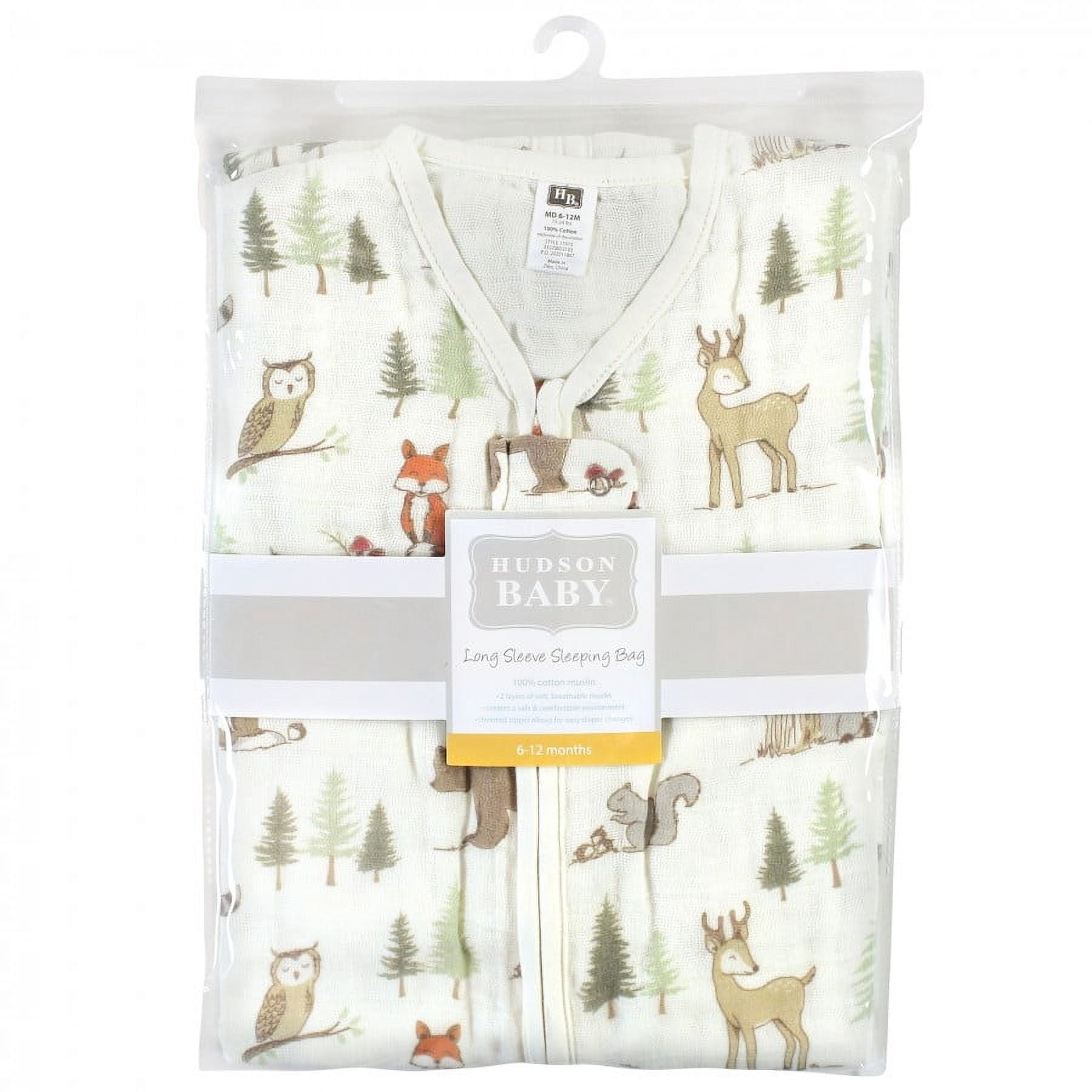 Hudson Baby Infant Boy Long Sleeve Muslin Sleeping Bag, Wearable Blanket, Sleep Sack, Forest Animals, 0-6 Months