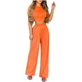 thumbnail image 2 of Edvintorg Women's Two Piece Outfits Solid/Flower Short Sleeve Pullover Crop Top and Long Pants Tracksuit Fashion Women Casual Summer Matching Sets Orange XXXL, 2 of 7