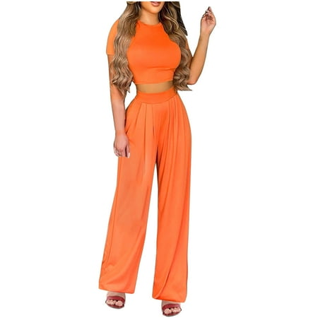 

Homenesgenics Womens Jumpsuits and Rompers Summer Fashion Women Summer Froral Print Casual Short SLeeve Top+ Pant Set