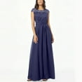 thumbnail image 2 of Qiopertar Women's Formal Evening Dress Elegant Lace V-Neck Long Sleeveless Maxi Dress with Slit Cocktail Party Wedding Guest Gown, Dark Blue S, 2 of 6