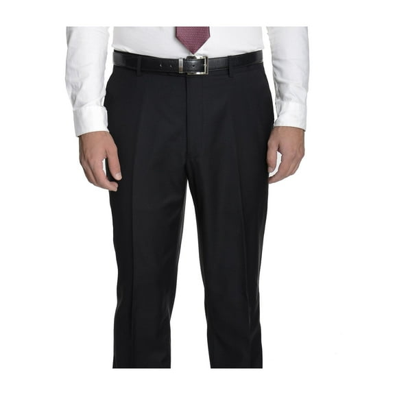 Raphael Mens Classic Fit Solid Black Flat Front Wool Dress Pants
