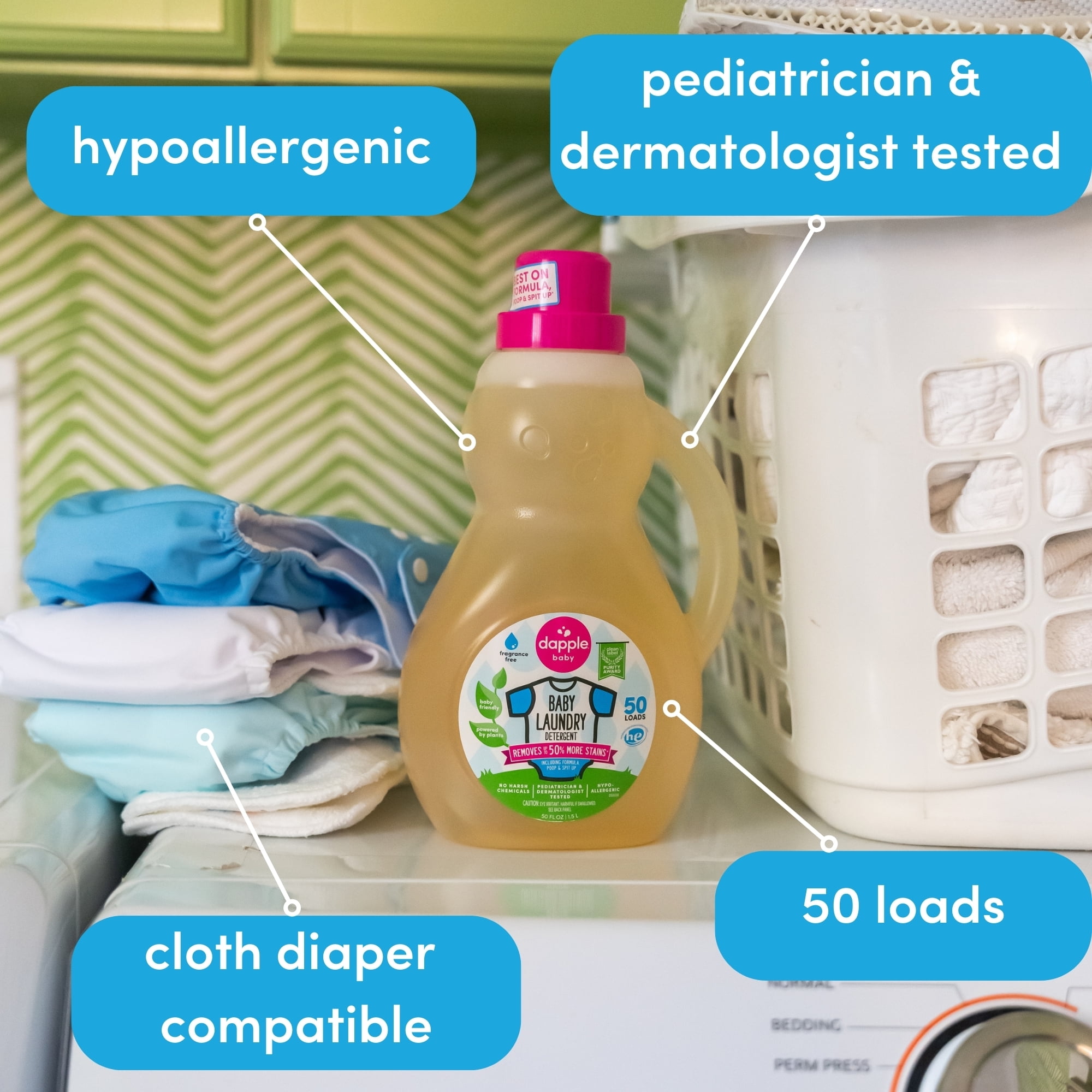 (4 pack) Dapple Baby Fragrance-Free Laundry Detergent, 50 fl oz
