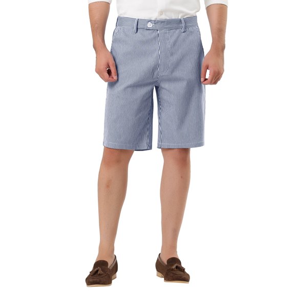 MODA NOVA Big & Tall Men's Stripe Flat Front Mid-Rise Chino Walk Shorts Navy Blue LT(US 36)