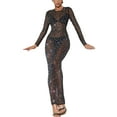 thumbnail image 2 of Womens Long Fitted Dress Long Sleeve Cocktail Dress Sheer Rhinestone Clubwear Skin-Friendly S M L, 2 of 8