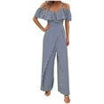thumbnail image 1 of biudgviw Jumpsuits for Women off the Shoulder Ruffle Boho Vacation One Piece Wide Leg Palazzo Pants Rompers Striped Date Night Outfits, 1 of 2