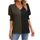 thumbnail image 2 of Fiudx Liquidación de Ofertas Flash Top de Bloques de Color con Cuello En V, Informal, Suelto, con Mangas Anudadas para Mujer, 2 of 4