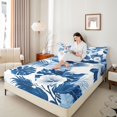 thumbnail image 3 of Manfei Boho Flowers King Sheets 4pcs,Hawaiian Tropical Botanical Bedding,1 Flat Sheet,1 Fitted Sheet and 2 Pillowcases, 3 of 6