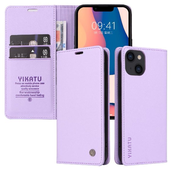 Funda para iPhone 15 Estuche de Cuero PU Tipo Cartera con Ranuras para Tarjetas y Cierre Magnético
