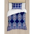 thumbnail image 3 of Moroccan Queen Size Duvet Cover Set, Bohemian Style Ancient Middle Eastern Turkish Figures Mystical Image Print, Decorative 3 Piece Bedding Set with 2 Pillow Shams, Teal Royal Blue, by Ambesonne, 3 of 3