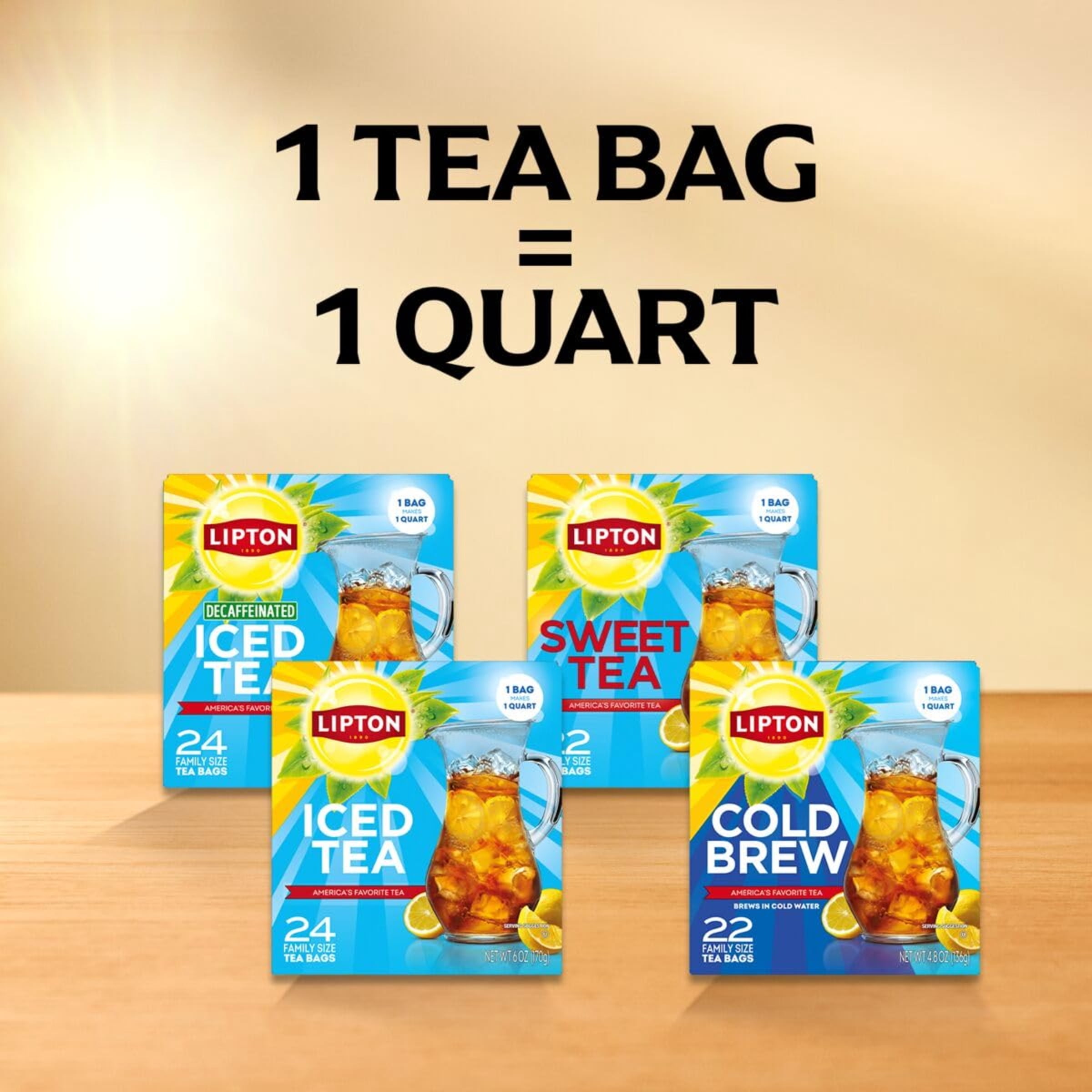 Lipton Southernn Sweet Iced Tea Bags, Family Size, 22 Count (Pack of 6)