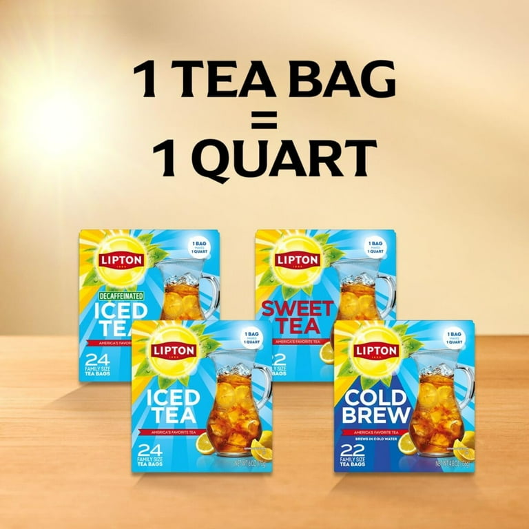 Lipton Iced Tea Decaffeinated, Family Size Tea Bags, 24ct, Pack of