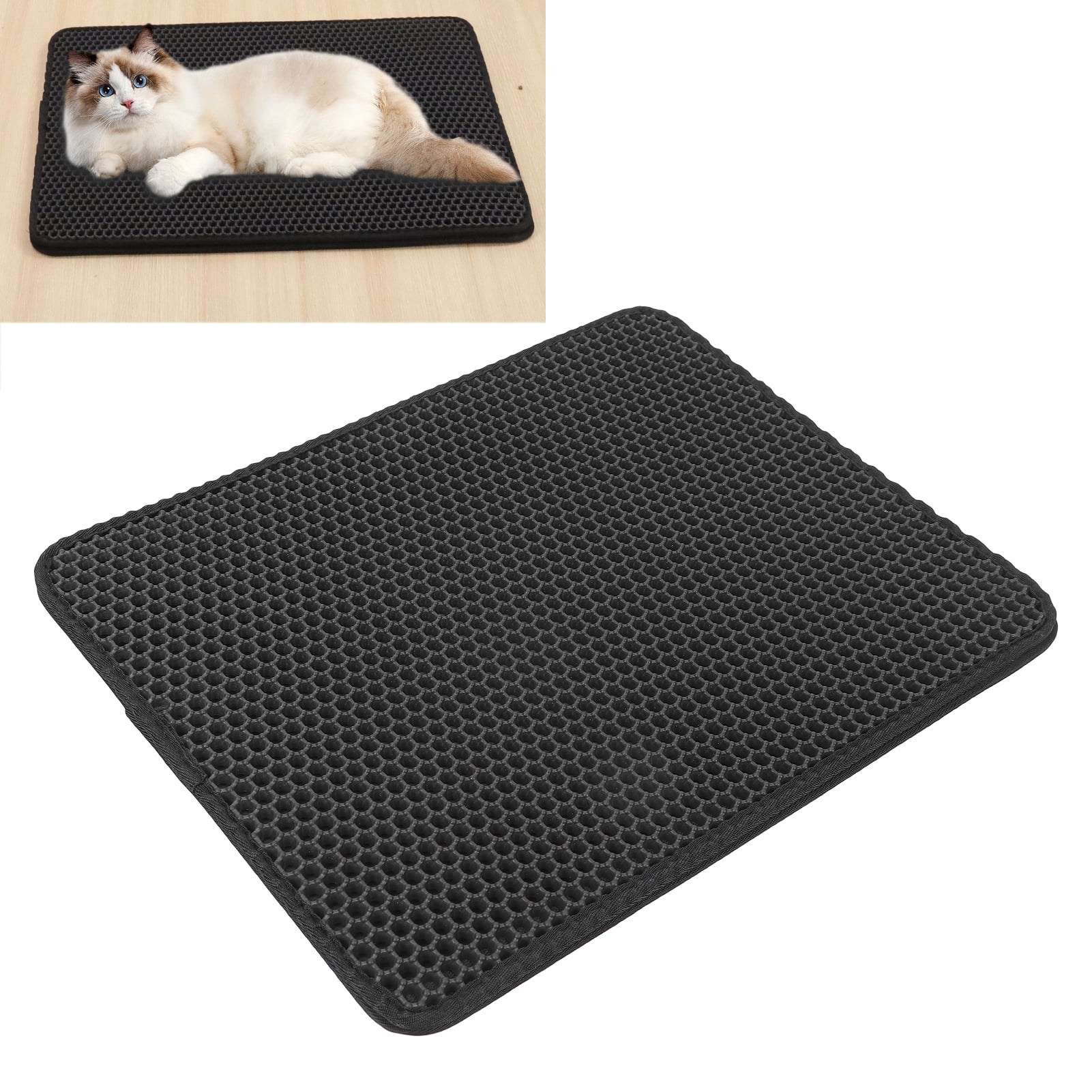 black, L Litter Catcher Pad Soft AntiSlip Double Layer Professional for Cats Kitten NITRIP Scatter Control Pad
