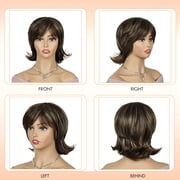 QUEENTAS Mullet Wig Short Brown Wigs for Women Synthetic Brown Wig with Bangs Mix Blonde Highlights