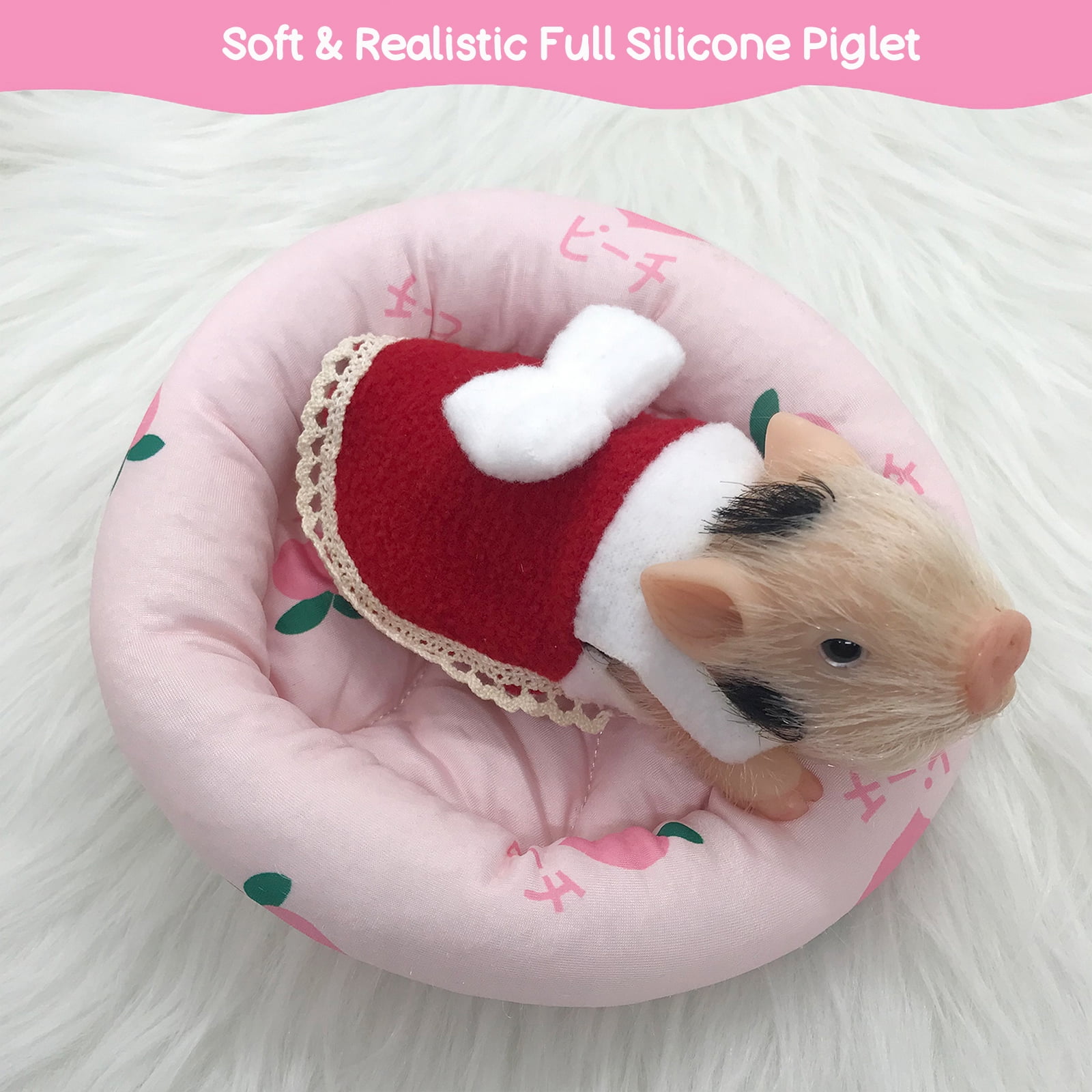 VOLOBE 5 Inches Silicone Piglet, Soft Mini Realistic Silicone Animals Pets  with Silicone Piglet Accessories for Kids Boy Girl Birthday (Tony)