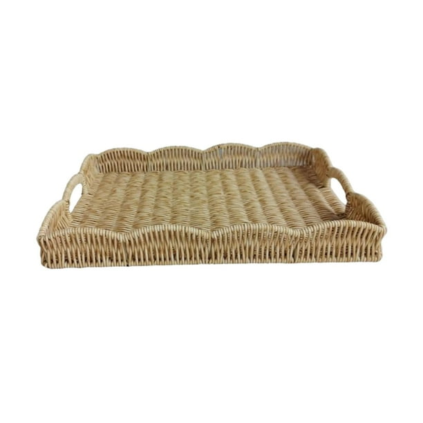 Bandeja para servir de imitación de ratán, cesta para servir, bandeja decorativa multiusos tejida a mano para la mesa de café como centro de mesa para Albaricoque