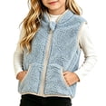 thumbnail image 2 of dazeni Girls Boys Sherpa Fleece Zip up Vest Kids 1-10 T Fuzzy Sleeveless Coat Fall Winter Warm Waistcoat Outerwear with Pockets Light Blue 3-4Years, 2 of 7