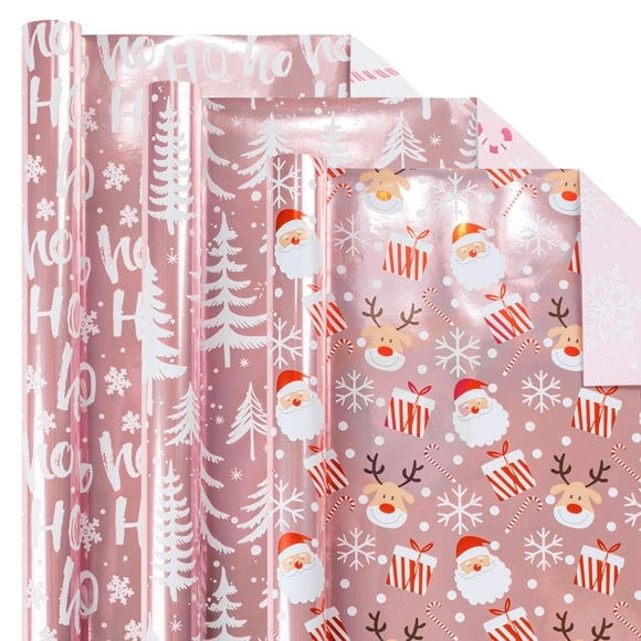Papel de regalo reversible rosa para Navidad Burymento 43x305 cm
