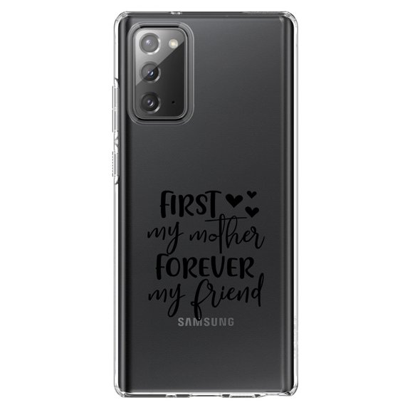 DistinctInk Clear Shockproof Hybrid Case for Samsung Galaxy Note 20 (6.7" Screen) - TPU Bumper Acrylic Back Tempered Glass Screen Protector - First My Mother, Forever My Friend