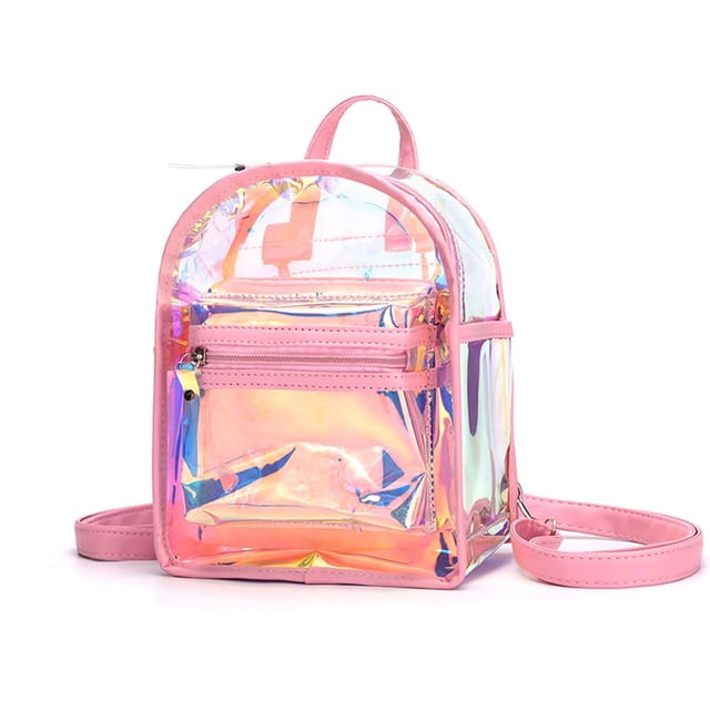 Mochila WBTY holográfica de PVC transparente con holograma mini rosa