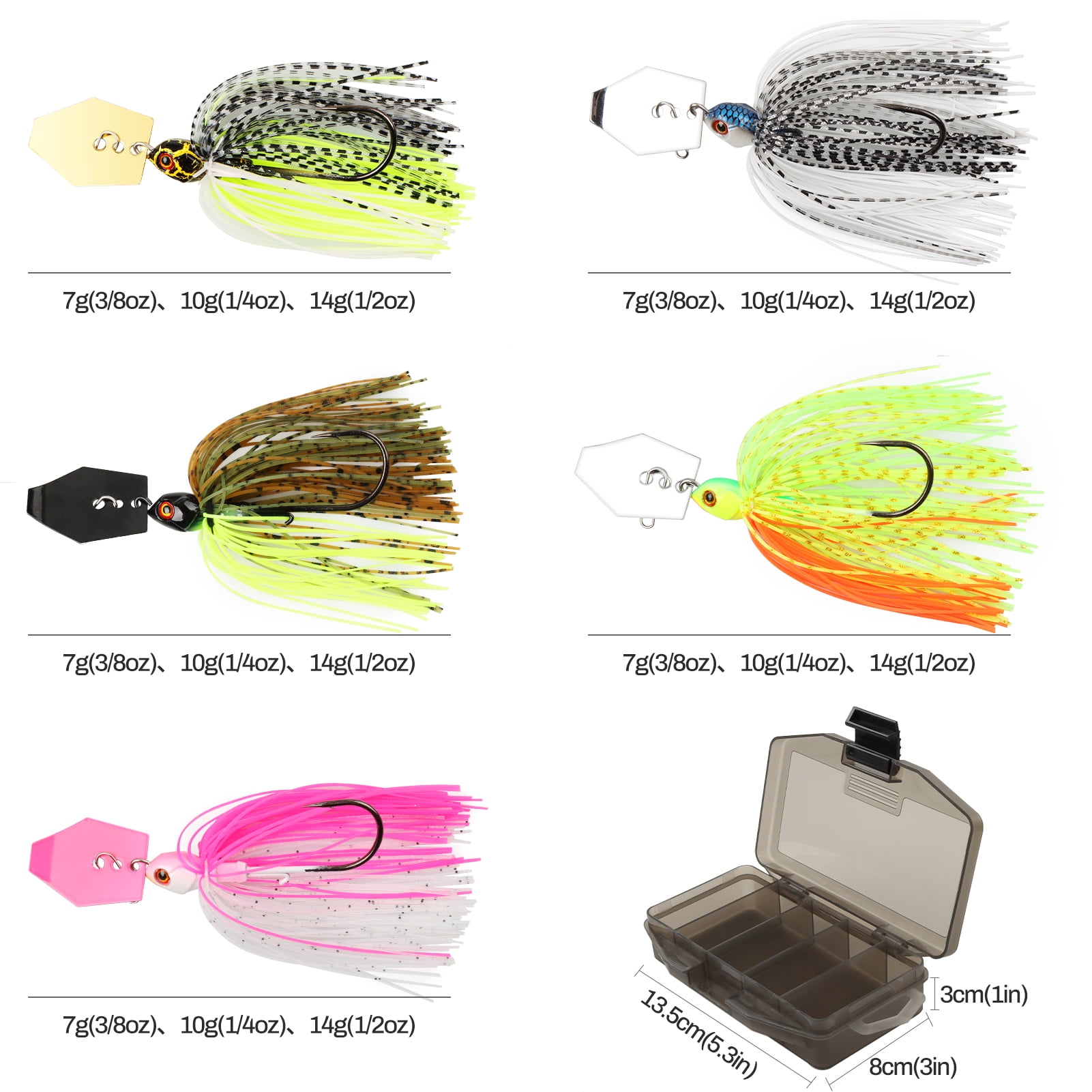 Bladed Jigs Fishing Lures 5pcs Baits Multi-Color Kit for Freshwater Bass Pike with Storage Box 5 Pack (5 Pack (1/2oz)