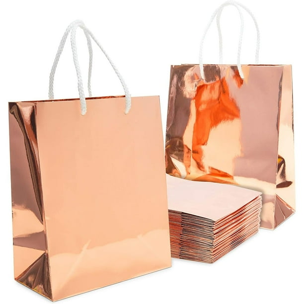24 Pack Rose Gold Paper Gift Bags with Handles for Birthday Party