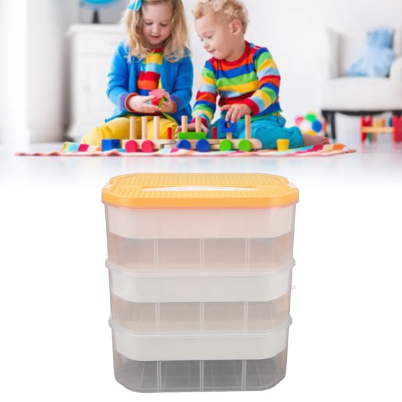 Compartment Blocks Storage Bin, Cultivate Sorting Habits Blocks Storage Container Box Multi Compartment PET and PP for Kindergarten Yellow