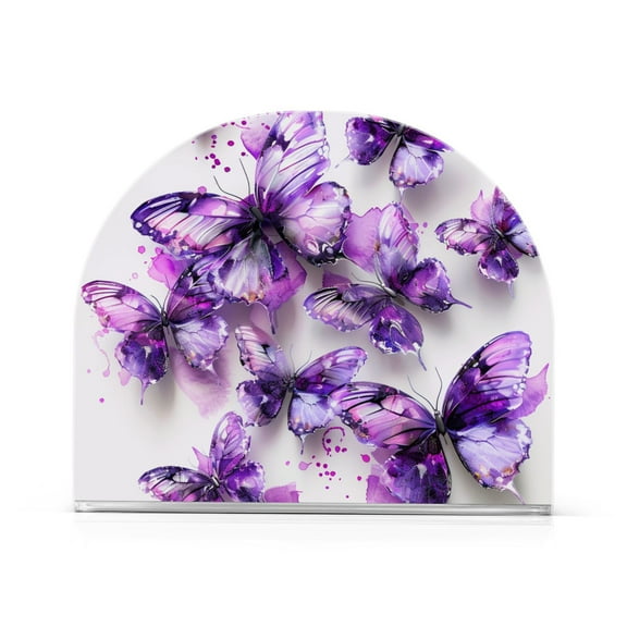 Purple Butterflies Watercolor Napkin Holder for Table Clear Napkin Stand Paper Holder Acrylic Organizer Dispenser Napkins for Dinner Kitchen Restaurant Room