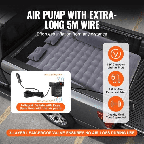 6-6.5FT Inflatable Camping Truck Bed Air Mattress with 12V Pump, 2 Pillows & Carry Bag