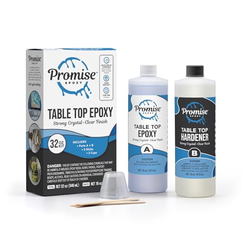Promise Epoxy Table Top Epoxy Resin Kit That Self Levels, 32oz High Gloss Craft Food Safe Epoxy Kit (16oz Resin+16oz Hardener) with Mixing Sticks and Cups, Best for DIY, Crafts, Beginners