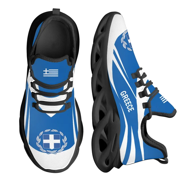 Zapatos deportivos ligeros para exteriores con diseño de la bandera y el emblema nacional de Grecia. Modelos populares que exigen zapatos personalizados.