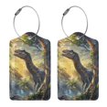 thumbnail image 3 of Honeii Sunshine Jungle Dinosaur Print Leather Luggage Tag for Suitcases,ID Tags,Bag Tags for Luggage,Functional Travel Tag-4 PCS, 3 of 5