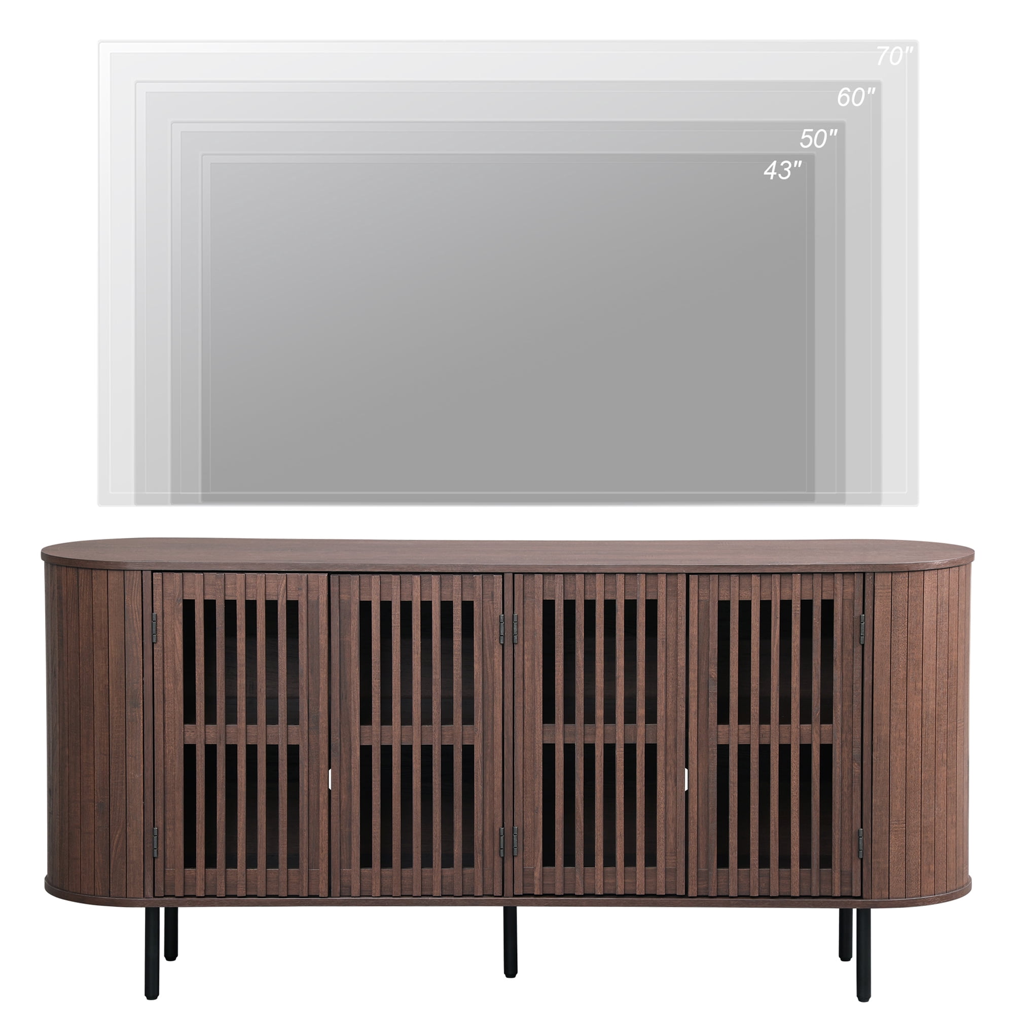 WAMPAT Fluted TV Stand for 75 Inch TV, Modern Entertainment Center with Storage, Wooden Media Console with Pop-up Doors for Livingroom, Bedroom, Walnut