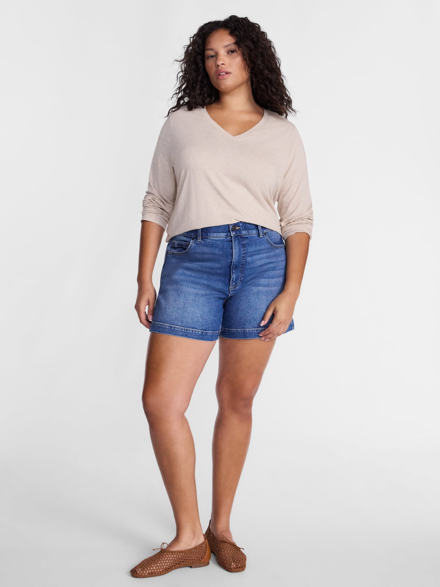 Terra & Sky Women's Plus Size V Neck Tee with Long Sleeves, Size 0X-5X