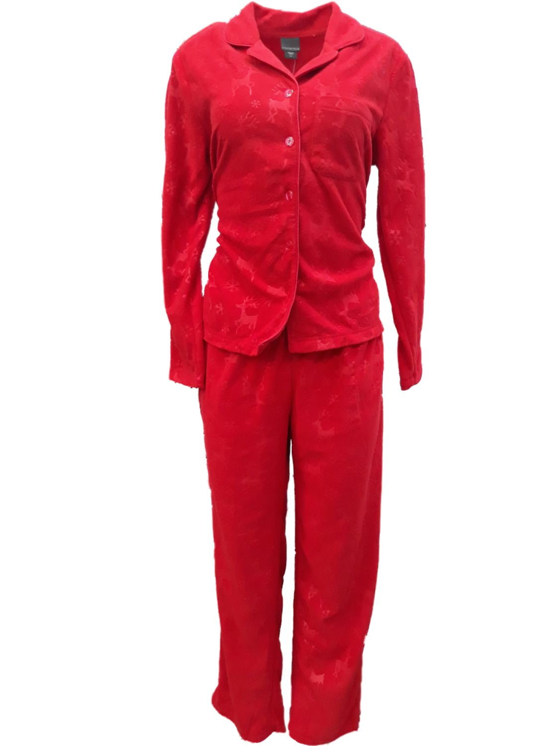 Covington - Womens Red Reindeer Snowflake Embossed Fleece Pajamas ...