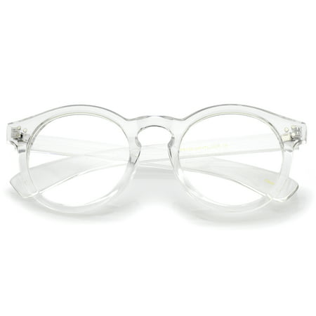 sunglassLA - Classic Translucent Wide Temple Round Clear Lens P3 Round Eyeglasses 50mm (Clear / Clear) - 50mm